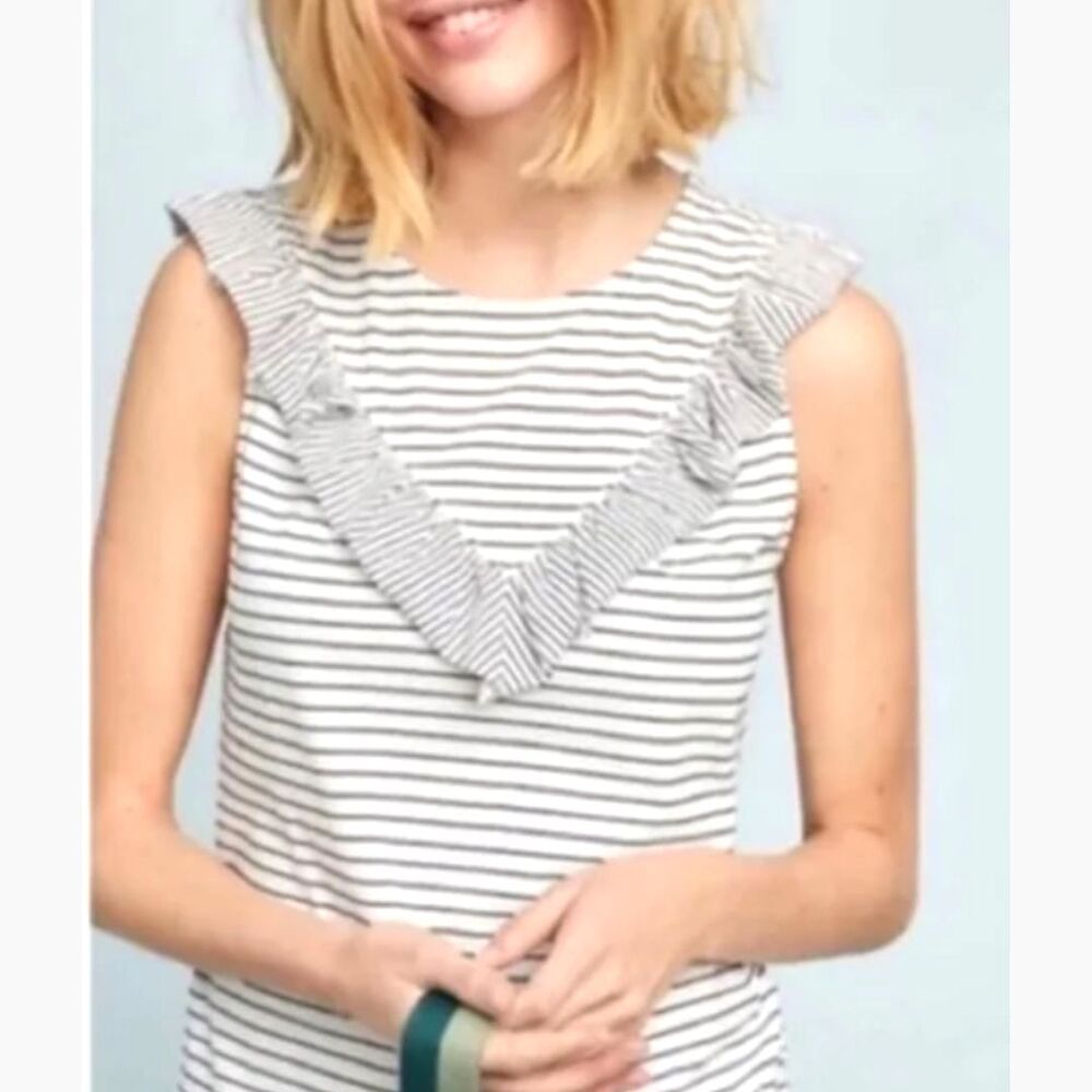 Anthropologie Maeve Striped Ruffle Sleeveless Tank Top White Black SIze S - Picture 8 of 8